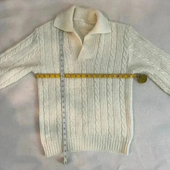 Vintage | Cableknit Collared Pullover Sweater - Cream / Sz M - Picture 7 of 8